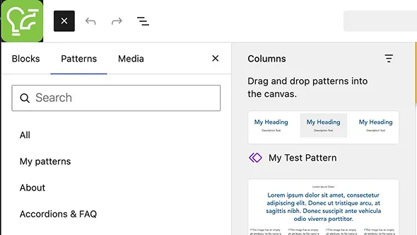 WordPress Gutenberg block pattern library