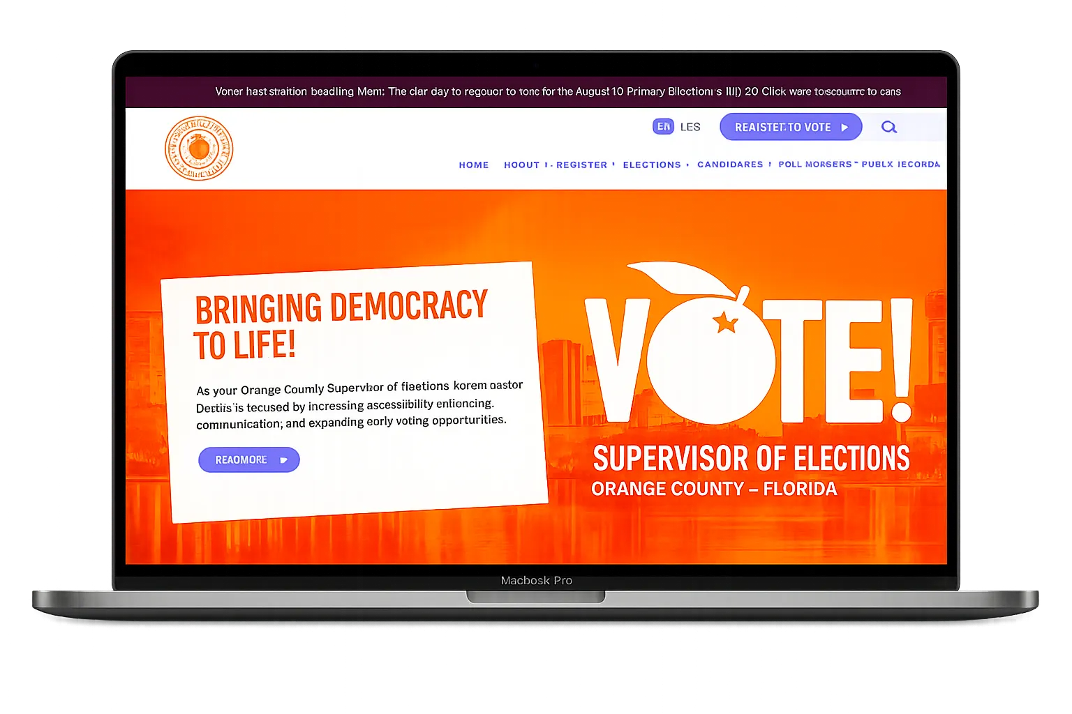 Accessible election website on desktop