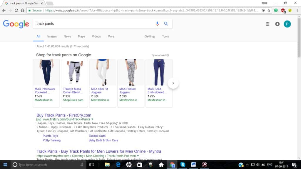 Track pants result in google search.