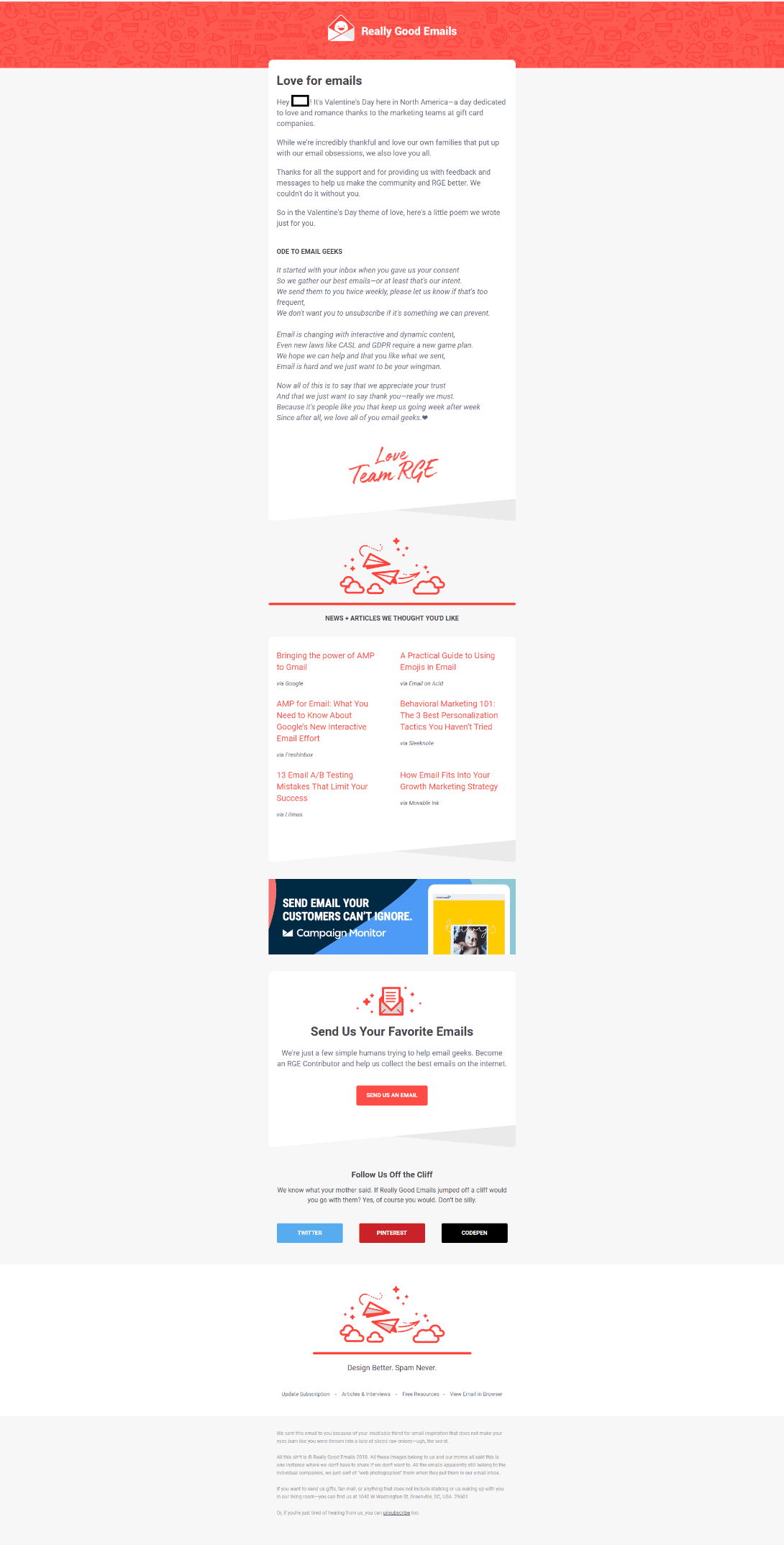 Really Good Emails Valentine's Day email