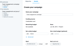 Enter Twitter Ad Campaign Details