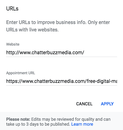 URLS for GMB