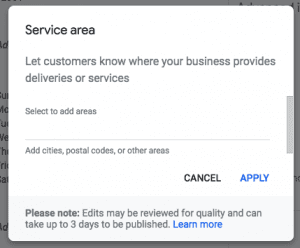 Service areas for Google my business