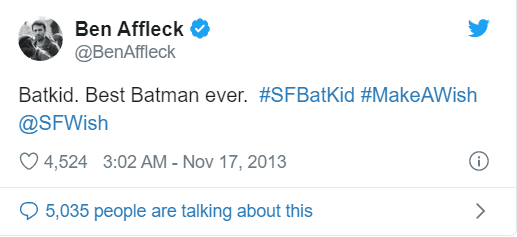 Ben Affleck tweets about Batkid