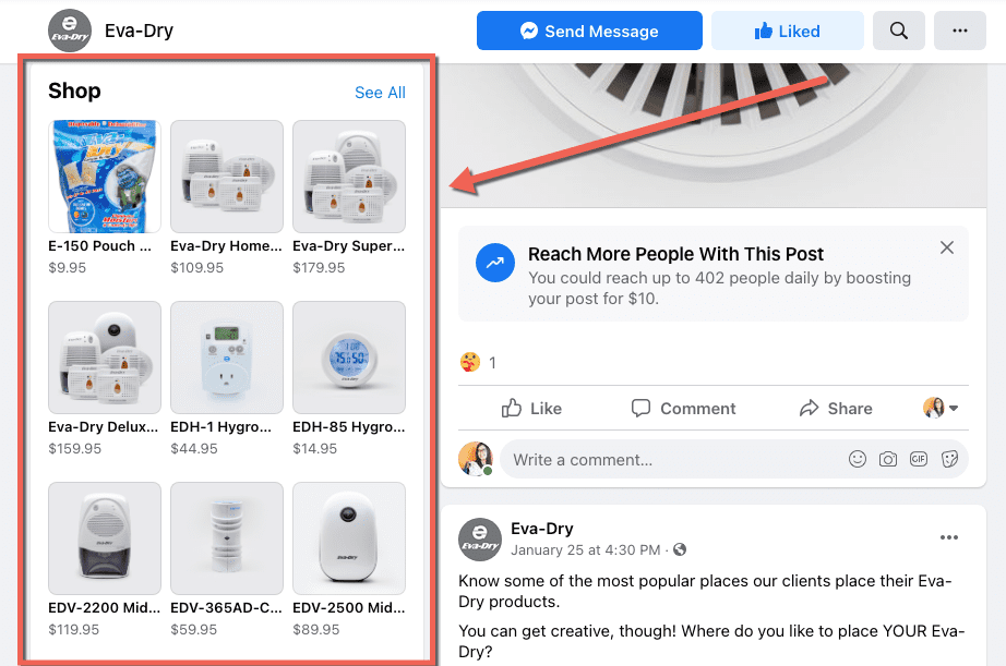 ecommerce facebook shopping example