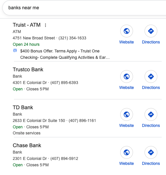 Bank near me GMB result