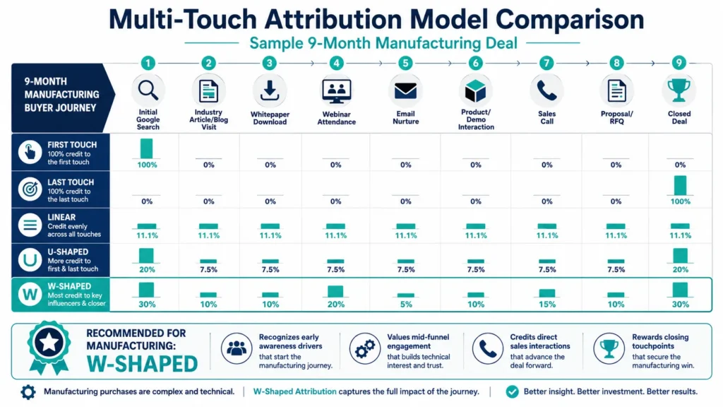 Manufacturing multi-touch attribution channel infographic by ChatterBuzz Media