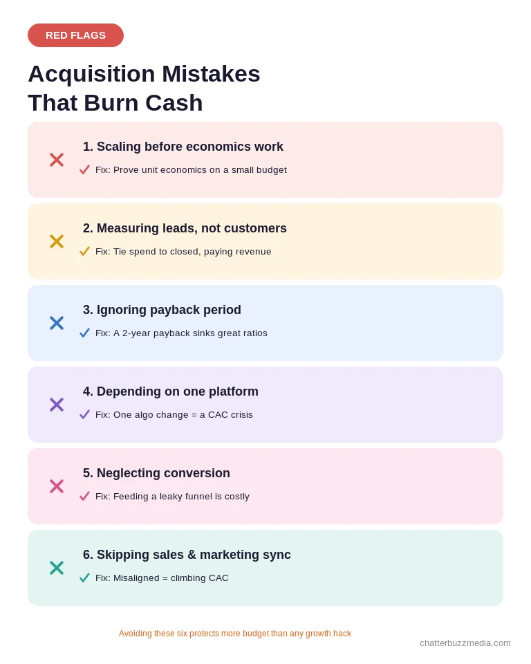 Customer acquisition mistakes that burn cash red flags checklist