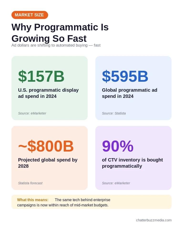 Programmatic advertising growth statistics showing US and global programmatic ad spend market size