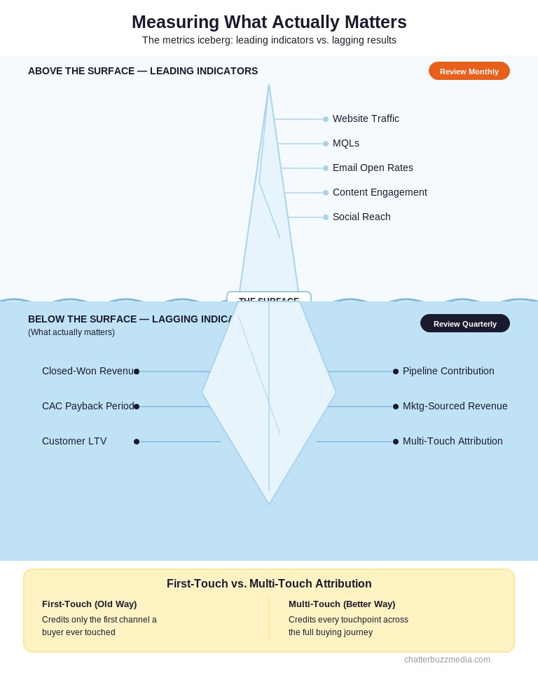 Iceberg diagram showing surface metrics versus deep performance indicators