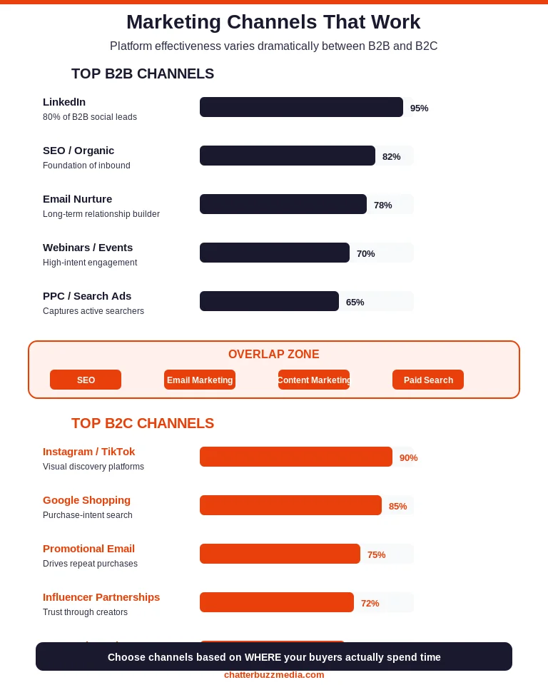 top marketing channels for b2b vs b2c companies comparison