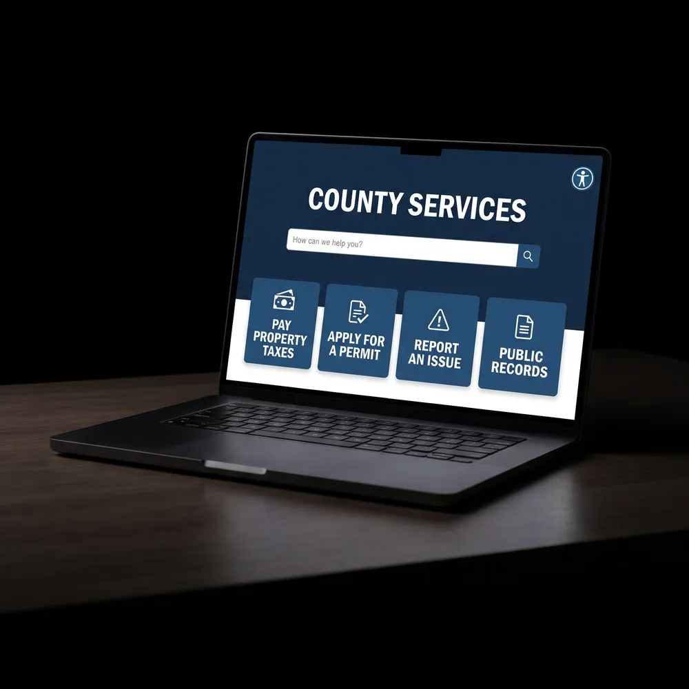 Government marketing agency — ADA-compliant accessible county services website for paying taxes, permits and public records