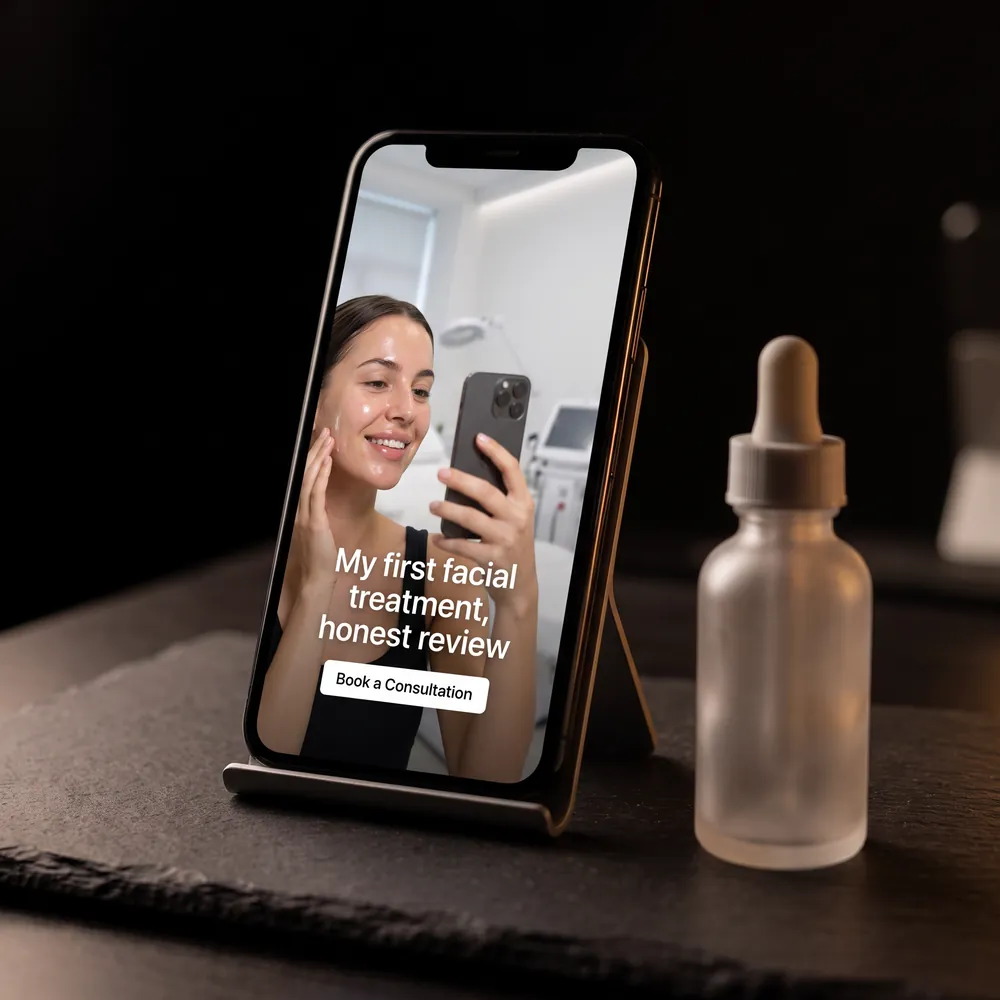 Med spa marketing agency — UGC video ad of a facial treatment review with a Book a Consultation button