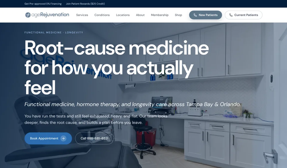 Age Rejuvenation website homepage, hormone therapy and weight loss marketing case study