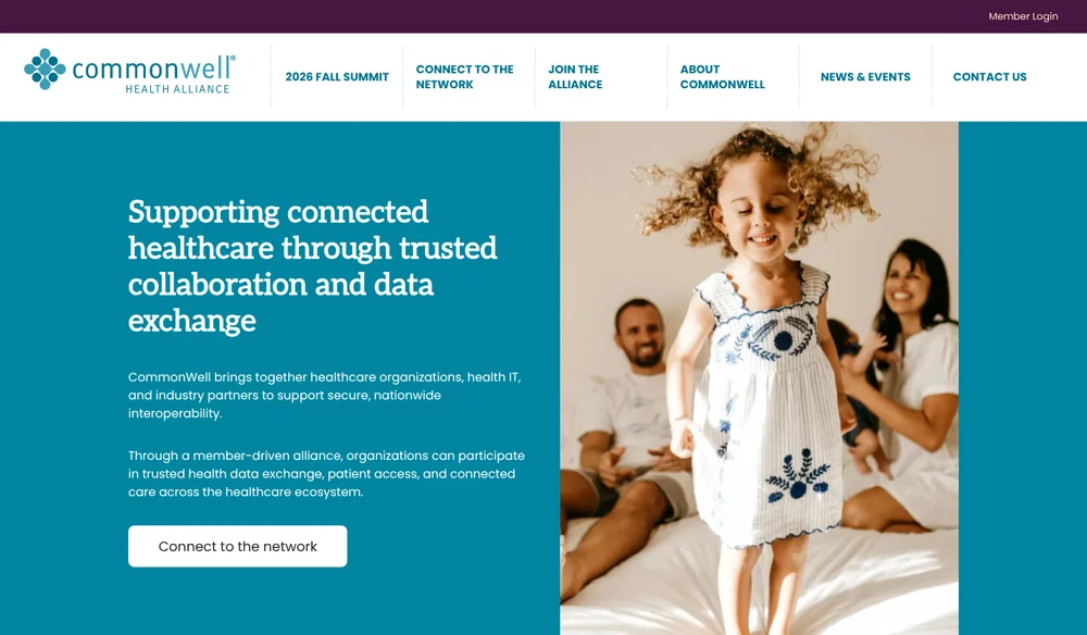 CommonWell Health Alliance website homepage, hospital and health alliance marketing case study