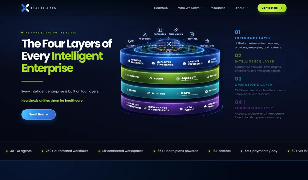 HealthAxis website homepage, healthcare technology rebrand and website case study