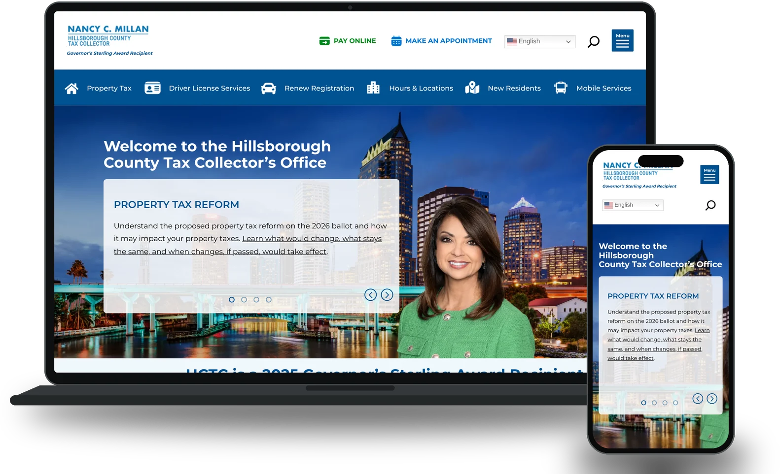 Hillsborough County Tax Collector custom government website development on laptop and phone