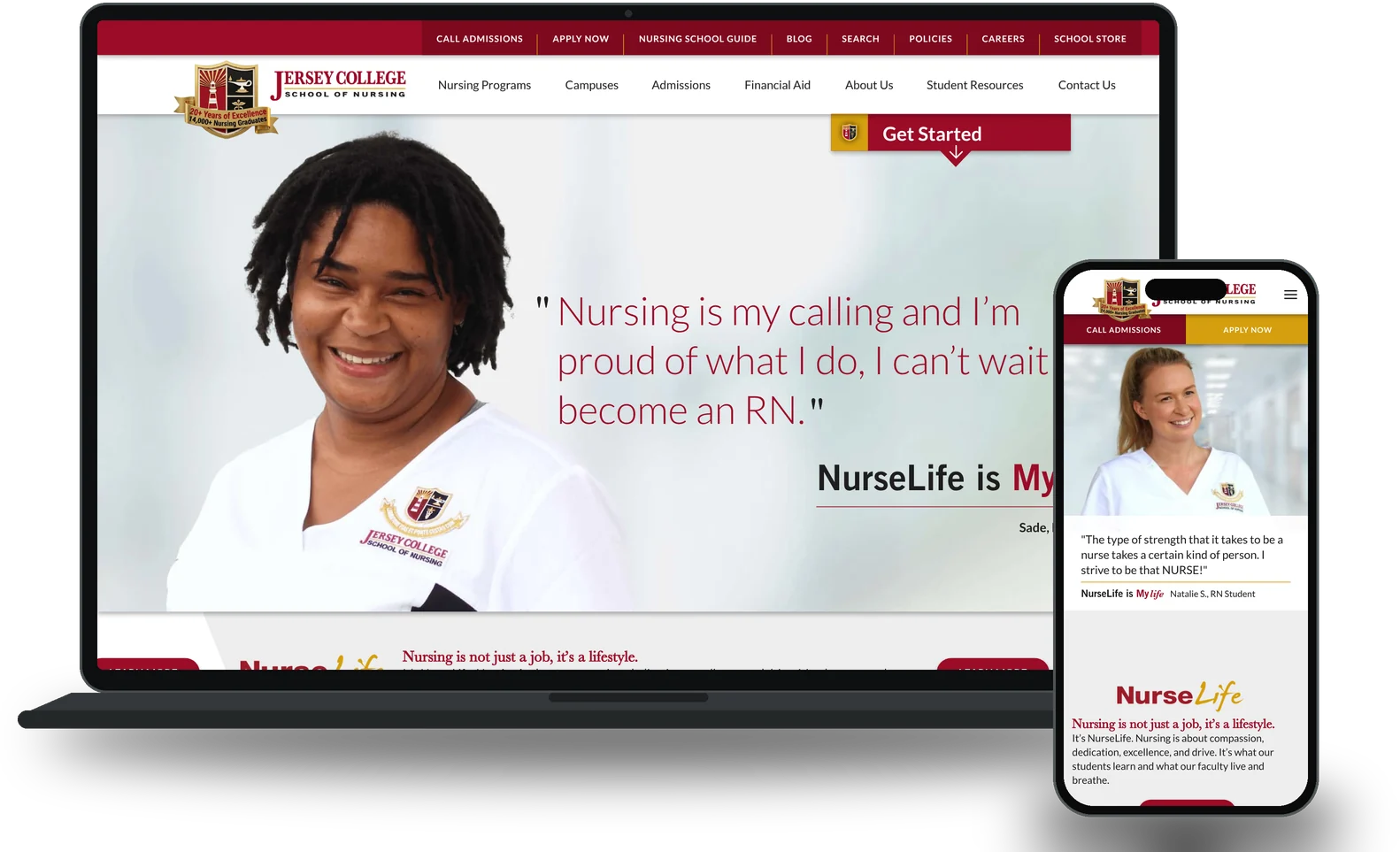 Jersey College custom education website development on laptop and phone