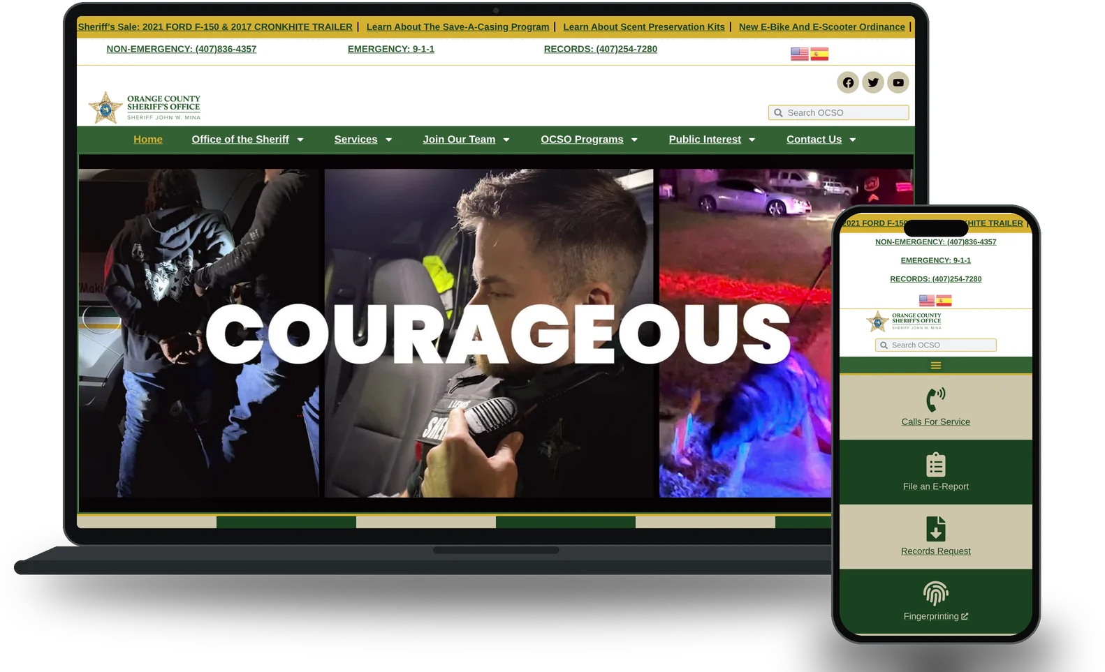 Orange County Sheriff’s Office custom website development on laptop and phone