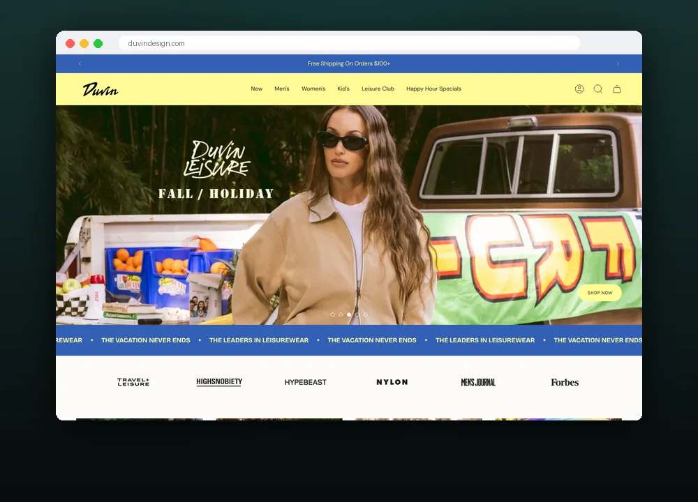 DUVIN homepage, ecommerce marketing agency case study