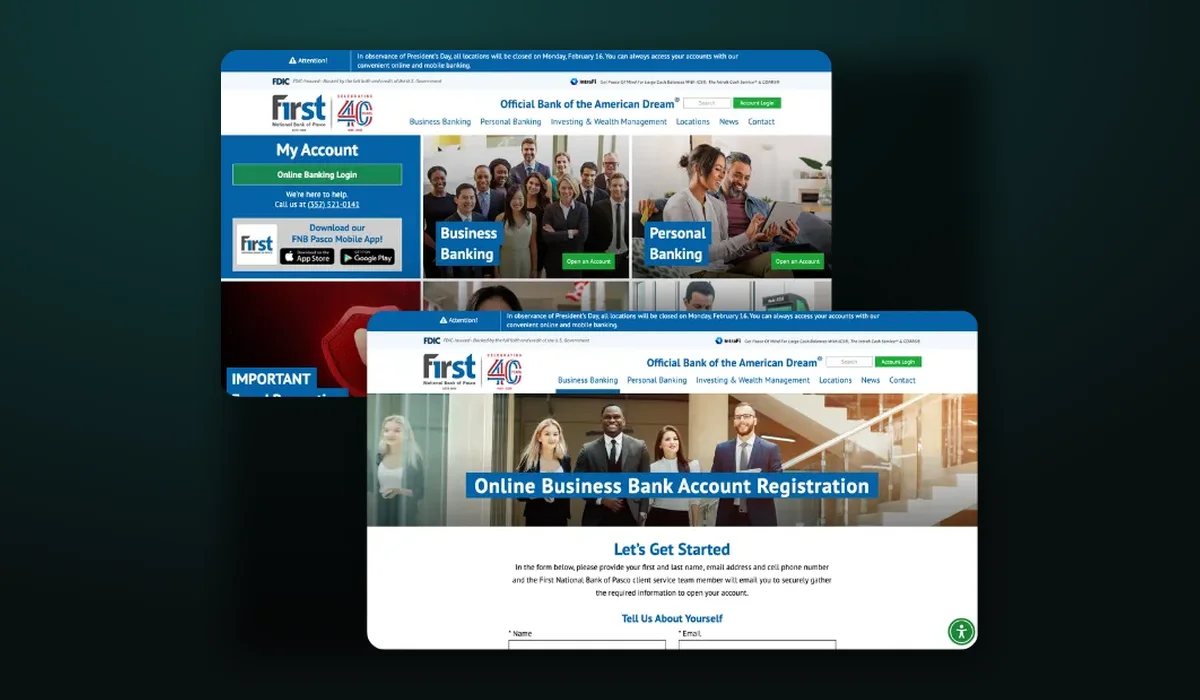 First National Bank of Pasco website — bank marketing client