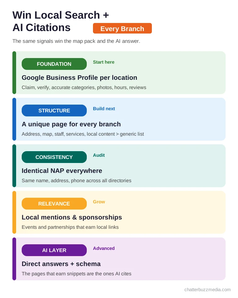 Local SEO and AI citation framework for bank and credit union branches