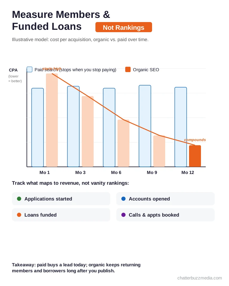 Measuring financial services SEO by members and funded loans: organic versus paid cost per acquisition