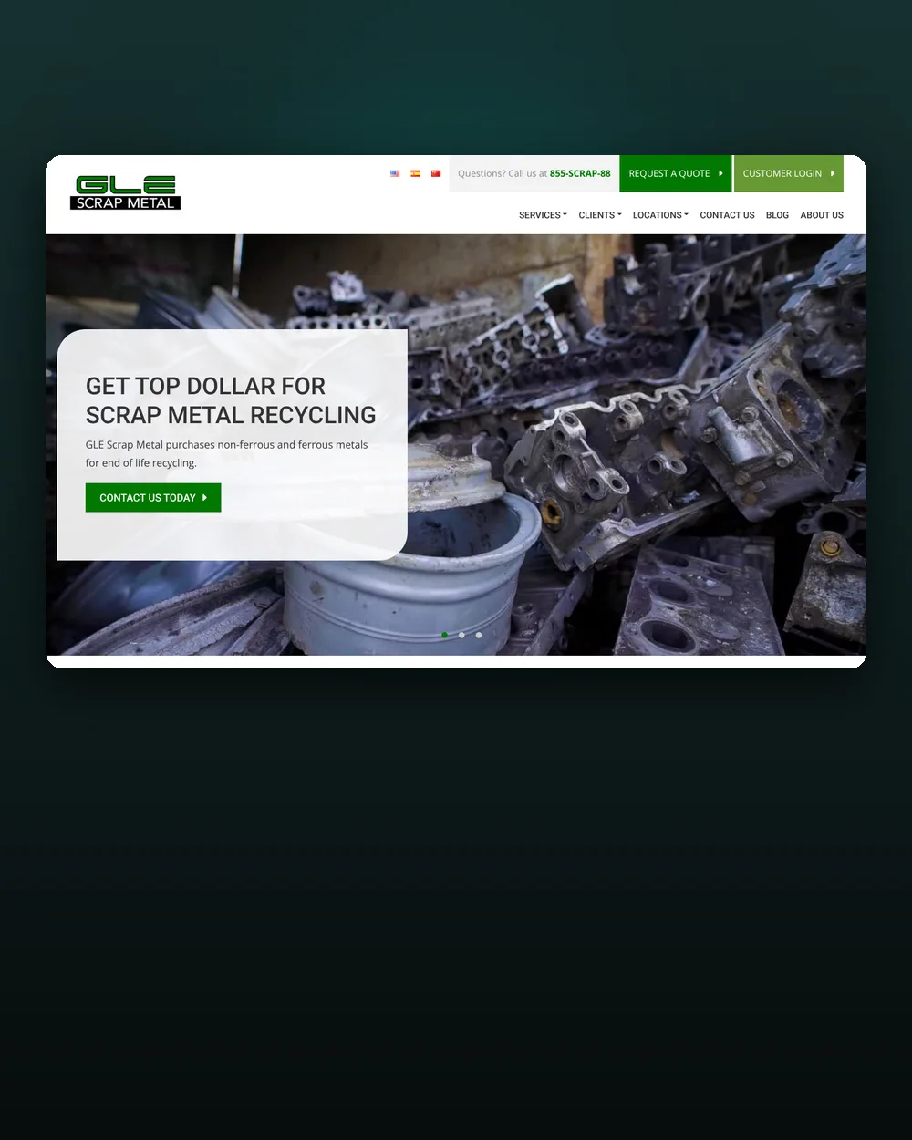 GLE Scrap Metal homepage, multi-location and franchise marketing agency case study