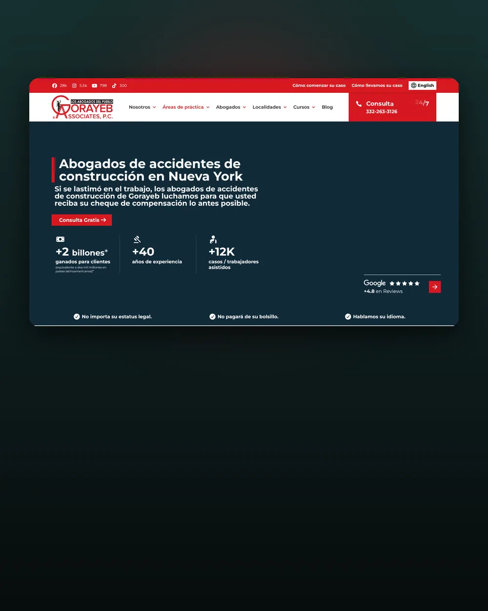 Gorayeb and Associates homepage, personal injury law firm website built by a law firm marketing agency