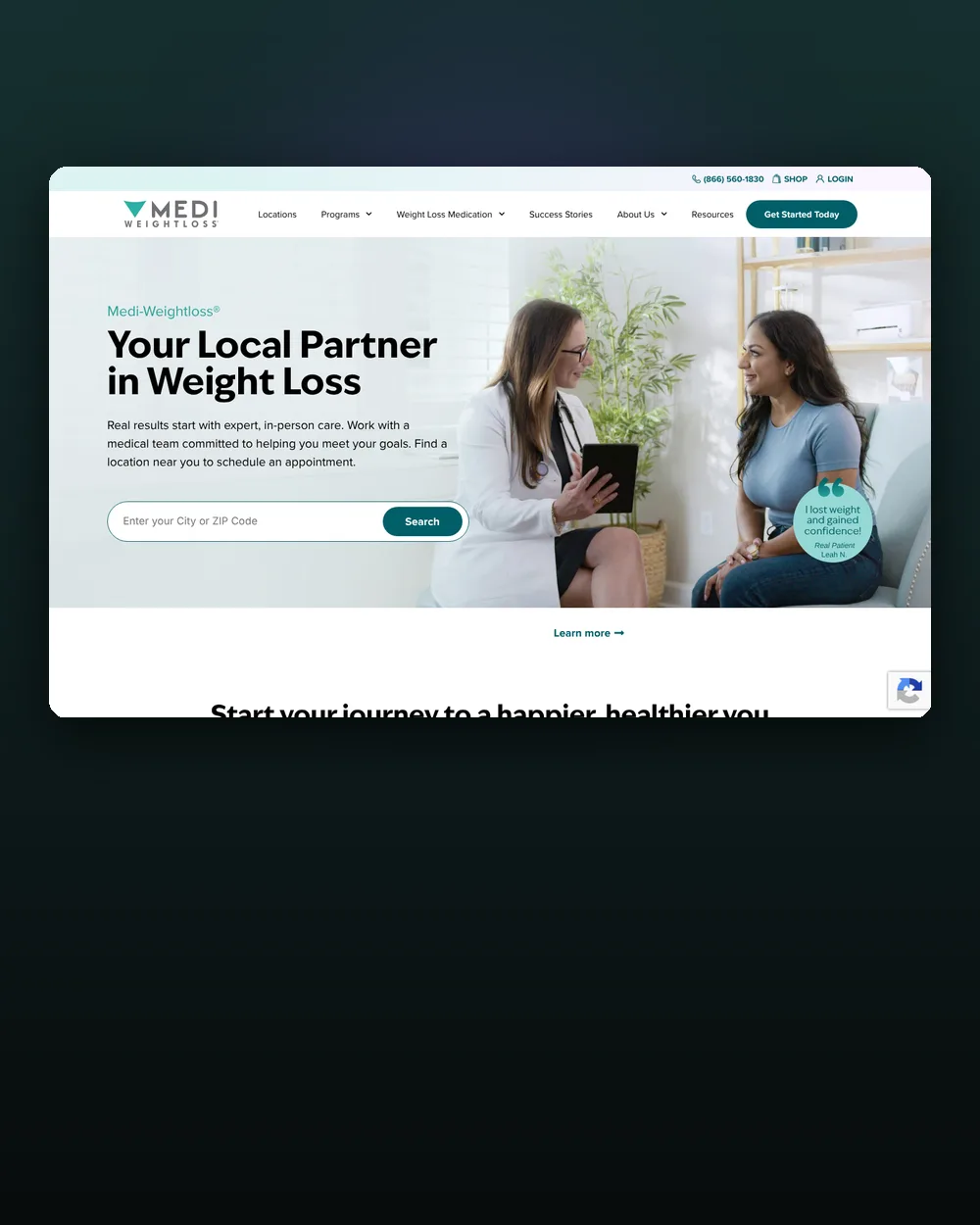 Medi-Weightloss homepage, multi-location and franchise marketing agency case study