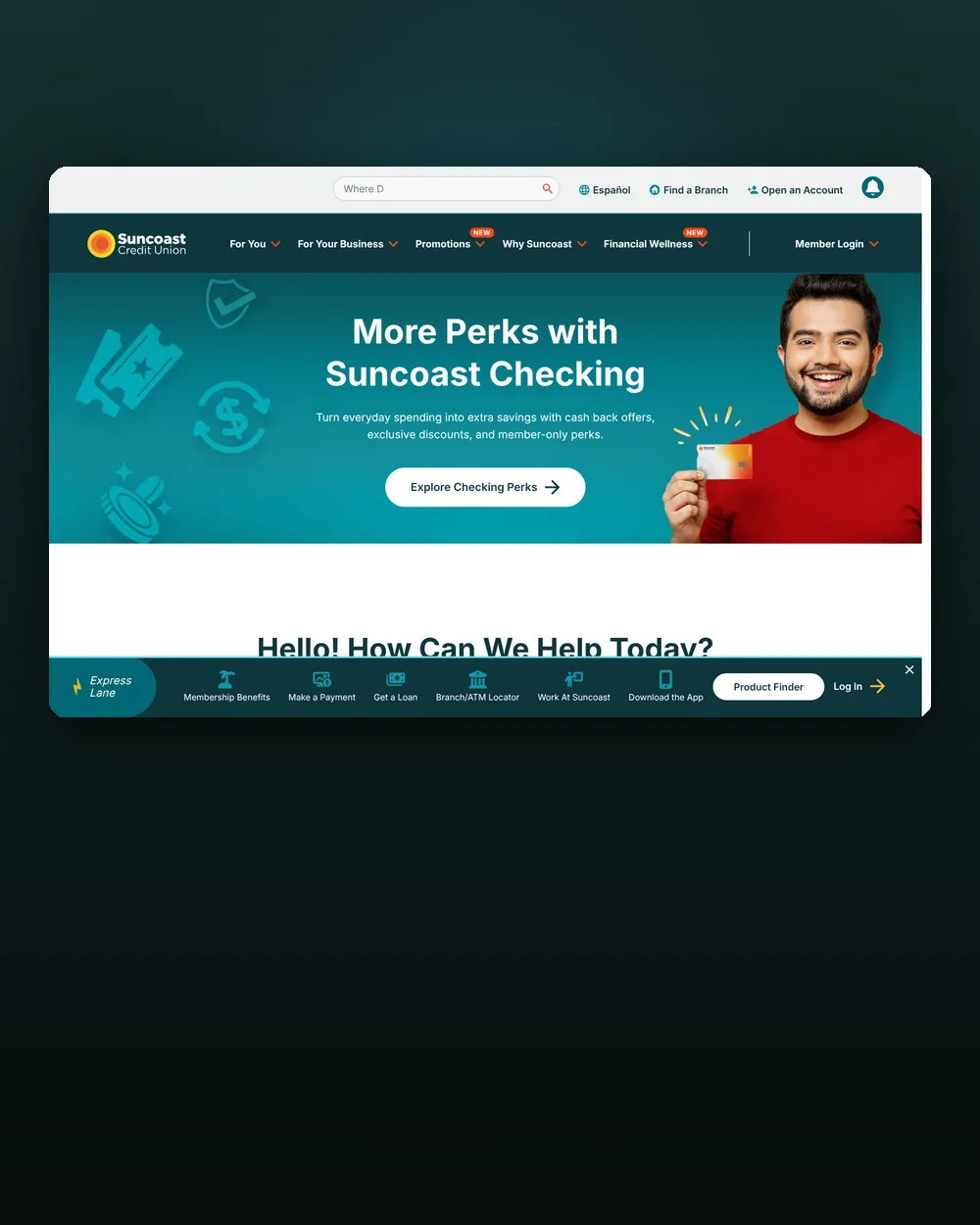 Suncoast Credit Union homepage, multi-location and franchise marketing agency case study